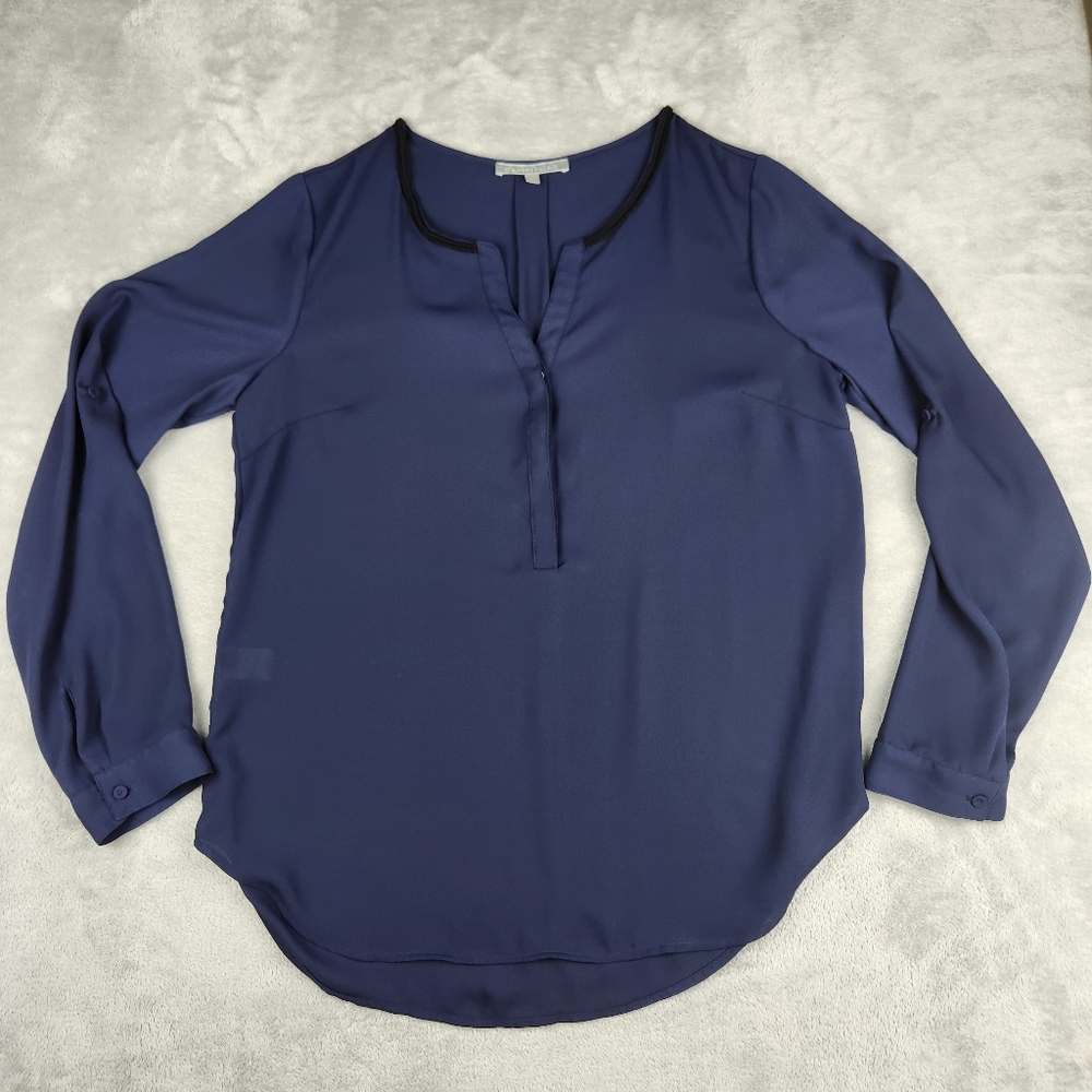 Daniel Rainn Womens Blouse Top Navy Blue Long Sleeve Size M Medium